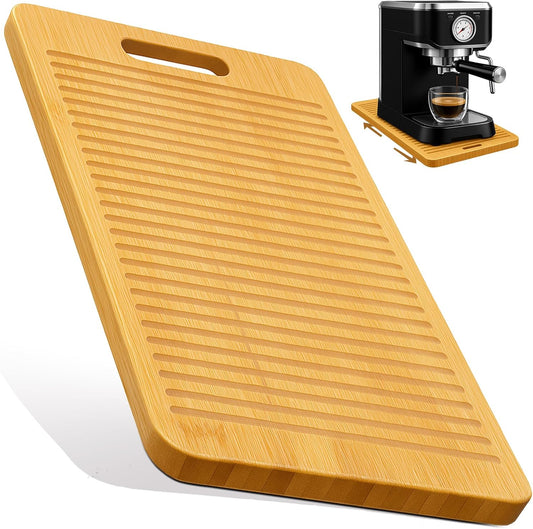 Sliding Tray for Coffee Maker, Appliance Slider Bamboo with Rubber Wheels for Heavy Kitchen Appliances, Coffee Pot Slider Tray for Countertop(14"D x 9.5"W)