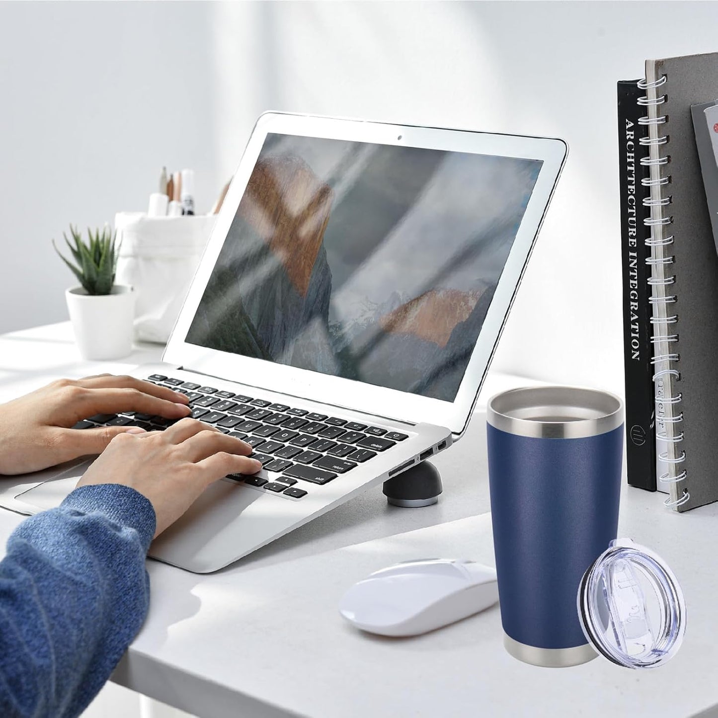 Pandance 20oz Stainless Steel Insulated Tumblers with Lid and Straw Bulk, Double Wall Vacuum Water Cups for Hot & Iced Coffee Drinks Travel Mug (Navy Blue, 1 pack)