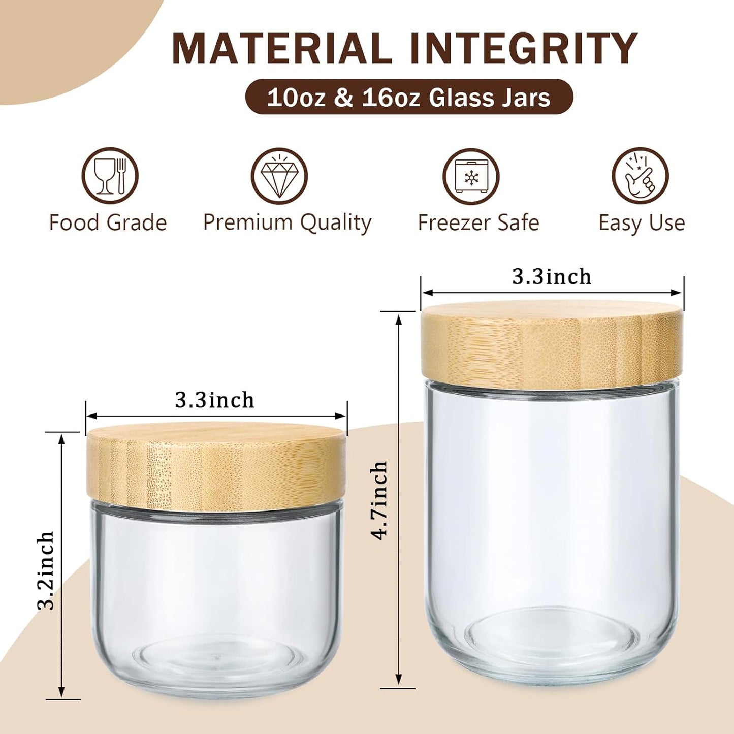OcePor 4 Pack Glass Jars with Bamboo Lids, Over Night Oats Container with Airtight Lid, Glass Snack Storage Salad Jars For Food, Yogurt, Sugar and Flour,Coffee Bean, Cookie, Cereal