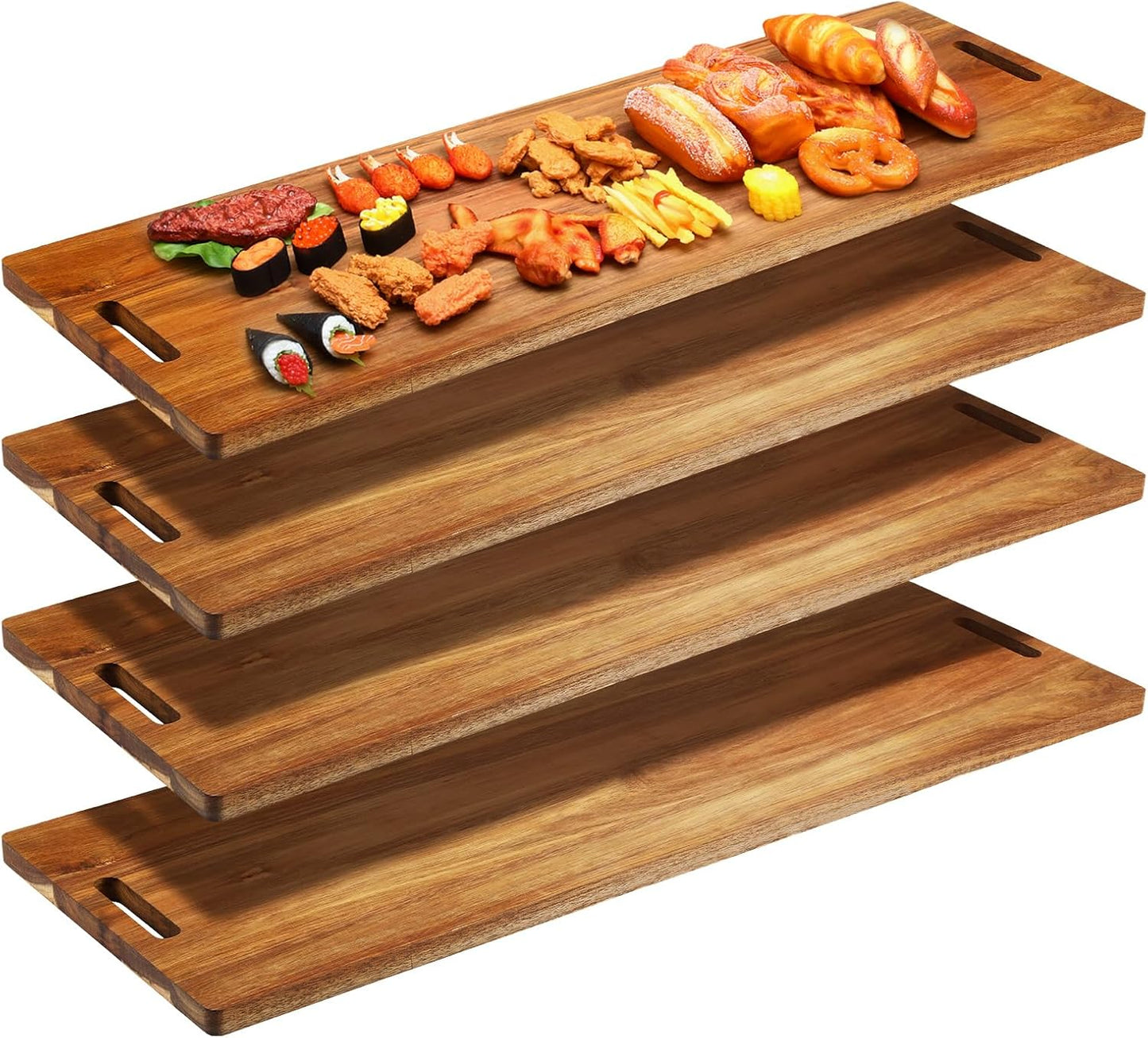 Skylety 4 Pieces 35.4" Acacia Wooden Cheese Serving Board with Handles Large Charcuterie Board Wooden Cutting Board for Appetizers Food, Cheese Board for Bread Meat Display Kitchen Decoration