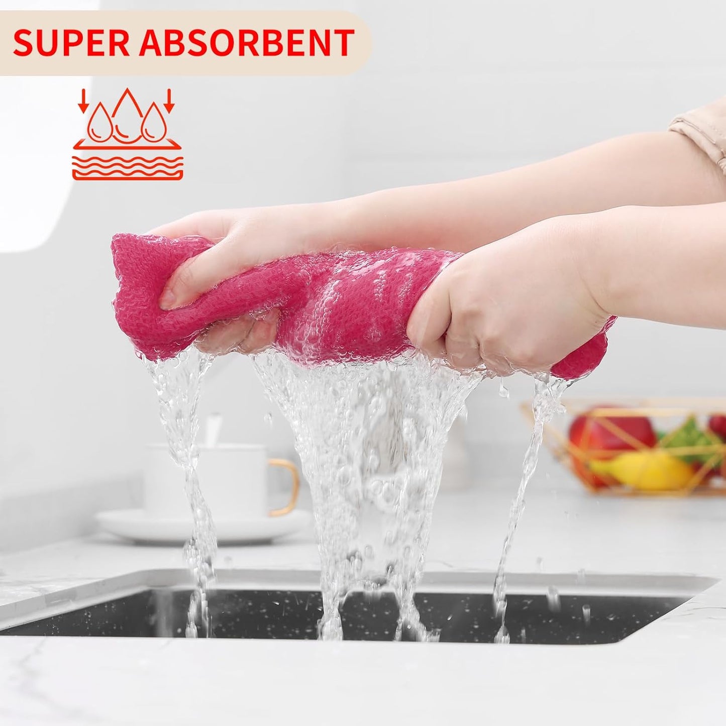 Kitinjoy 100% Cotton Waffle Weave Kitchen Towels, 6-Pack Super Soft and Absorbent Dish Towels for Drying Dishes, Kitchen Hand Towels, 13 in x 28 in, Hot Pink