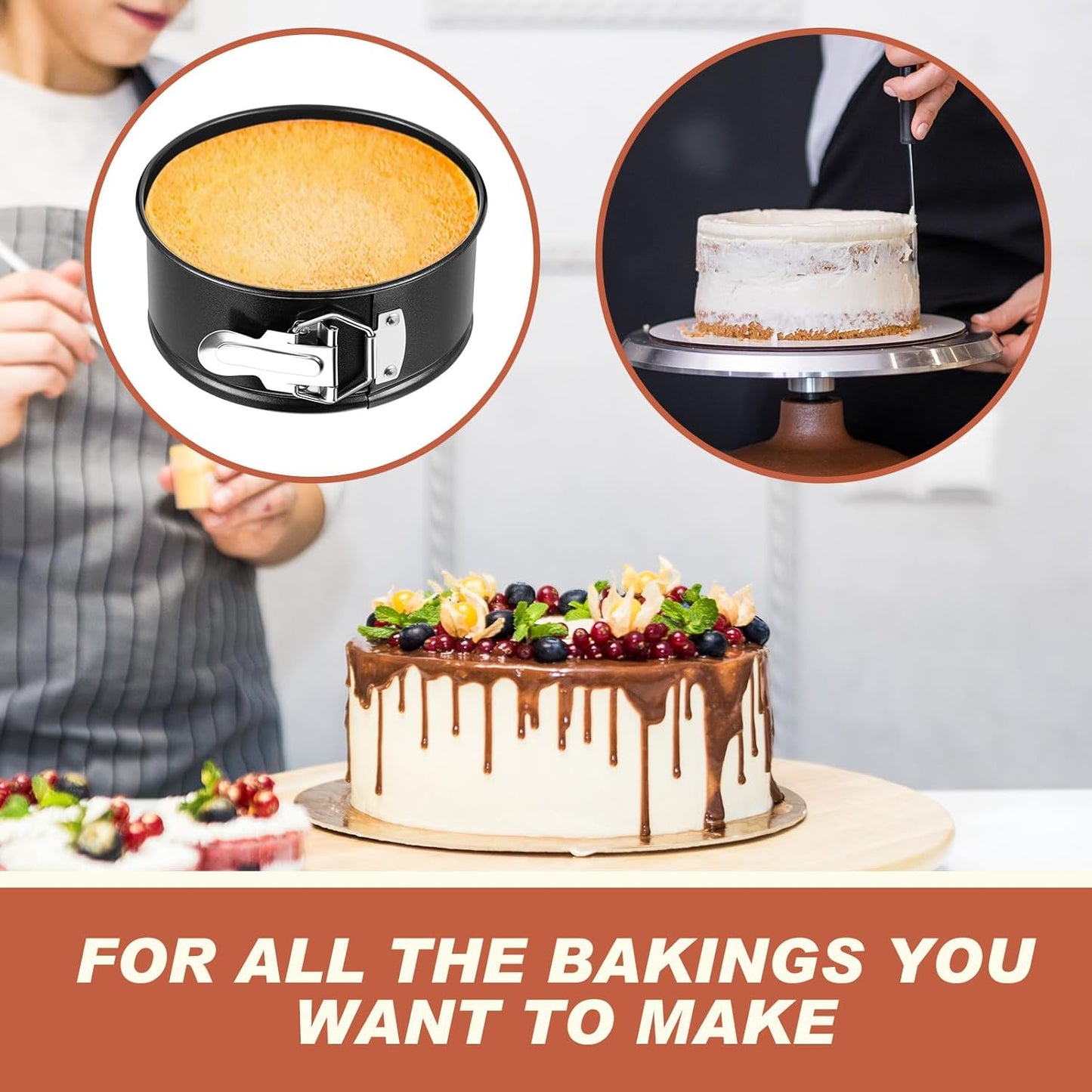 4 Pcs 6 Inch Non Stick Springform Pan with Removable Bottom Carbon Steel Cheesecake Pan Round Springform Cake Mold with Stainless Steel Spring Buckles for Baking Kitchens Restaurant