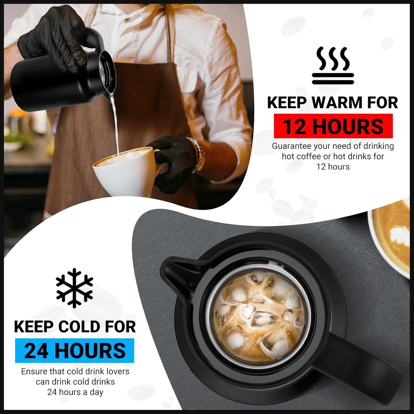 51Oz Thermal Coffee Carafes For Keeping Hot/Cold, Stainless Steel Coffee Carafe, Dustproof Insulated Water Carafe for Party/Home,Black