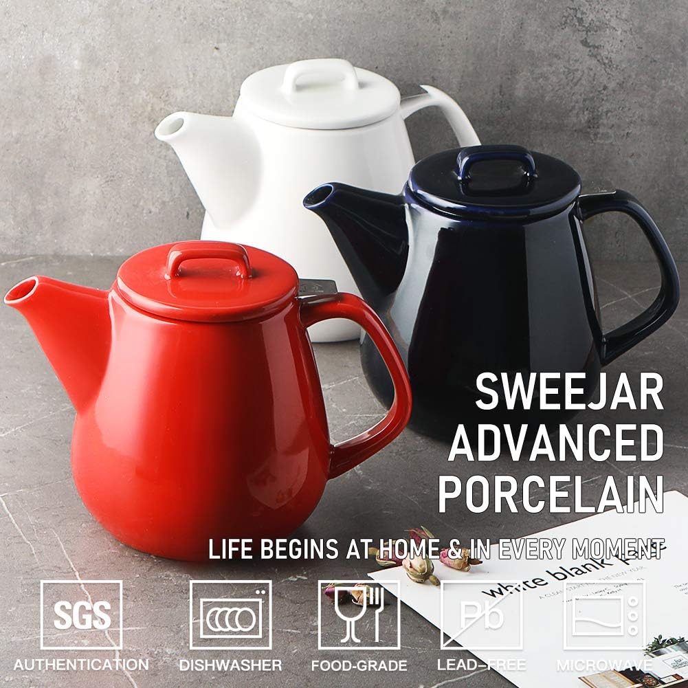 Sweejar 40oz Tea pot with Removable Stainless Steel Infuser,Dishwasher Safe Tea Pots for Loose Tea,Tea Pots with Infuser for Chrismas Women Gift (White)