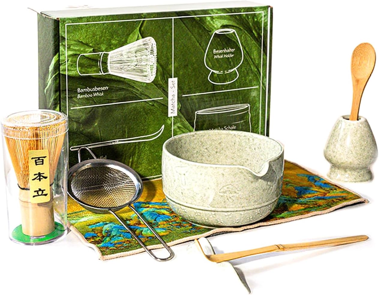 8 PCS Matcha Whisk Set, Ceramic Matcha Set, Includes Bowl, Matcha Whisk Holder Matcha Bamboo Whisk, Scoop, Sifter, Unique Gift for Matcha Lovers (B)