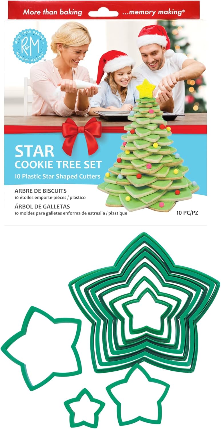 R&M International Star Tree Cookie Cutters to Make 3D Tree, 10-Piece Plastic Set