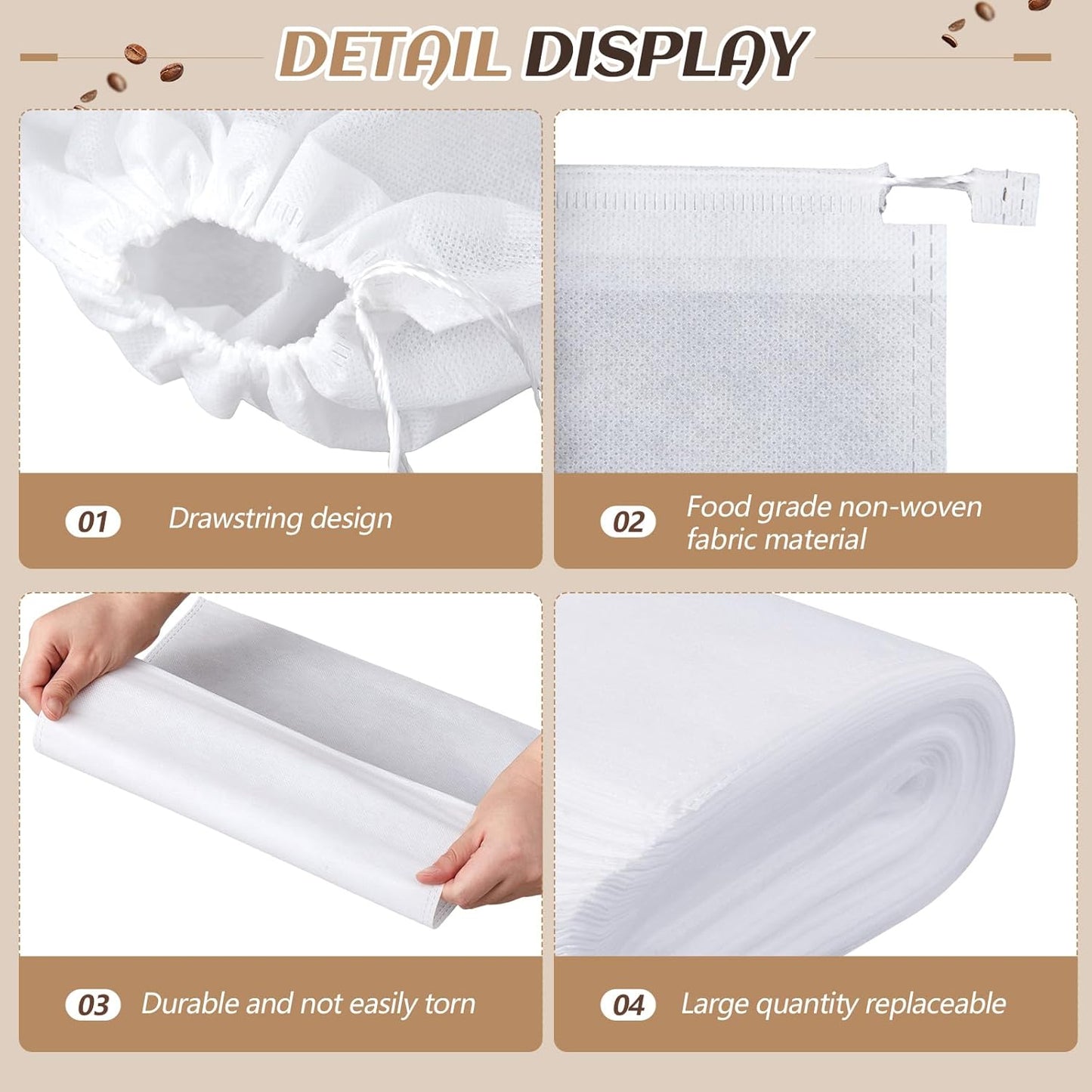 50 Pcs 11.5" x 13" Commercial Home Cold Brew Coffee Filter Bags with Drawstring, Disposable for Commercial Home Cold Brew Coffee Makers