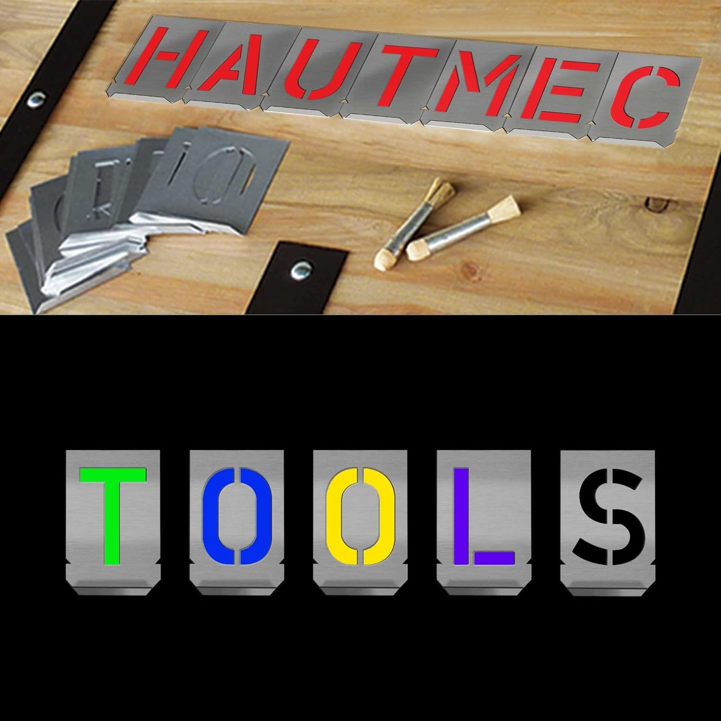 HAUTMEC Vintage Stainless Steel Letters Stencils, A to Z Stainless Steel Stencils & Holder, 1-1/2"(40mm) Letters, Shop Stencil, Advertising Stencilling, Craft-Printing, Reusable HT0239-ST