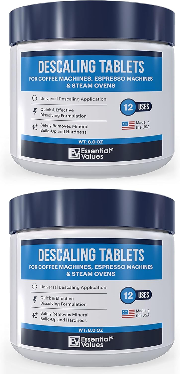 Essential Values Descaling Tablets (24 Count/Up To 24 Uses) For Jura, Miele, Bosch, Tassimo Espresso Machines and Miele Steam Ovens
