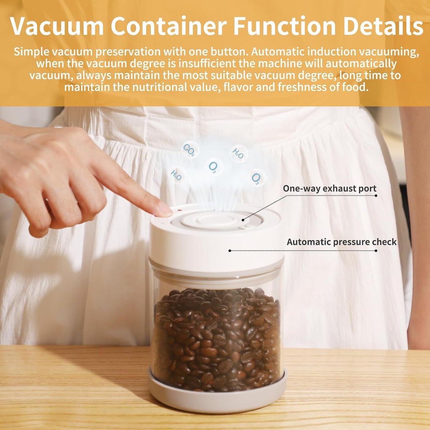 Minidiva Smart Vacuum Container, Automatic Electric Airtight Glass Jar for Food Coffee Storage Meal Prep (White-1350ml-1)