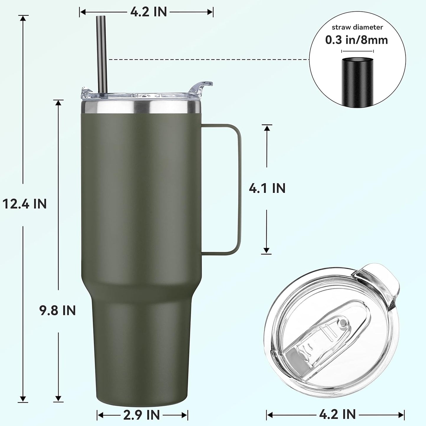 HASLE OUTFITTERS 40 oz Stainless Steel Tumbler with Handle, Vacuum Insulated Tumblers Bulk, Reusable Double Wall Travel Coffee Mug, Durable Powder Coated Water Bottle(Army Green, 1)