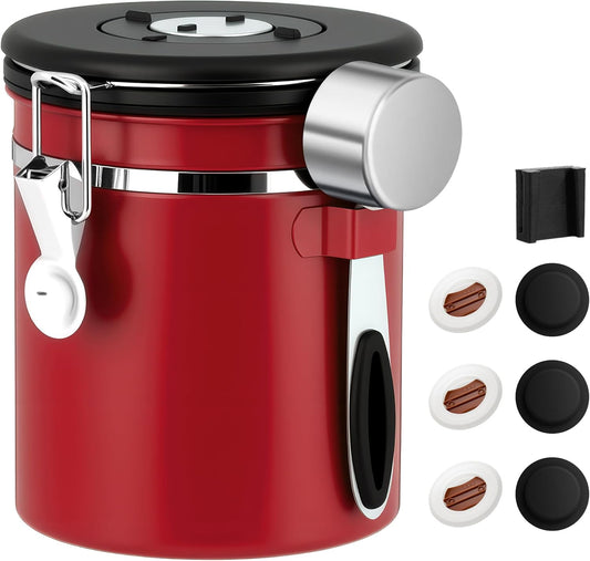 ShanSon Coffee Canister Airtight Coffee Container Stainless Steel Coffee Bean Storage Container with Scoop Coffee Canister for Beans Grounds Sugar Flour Tea Cereal,16OZ,Red