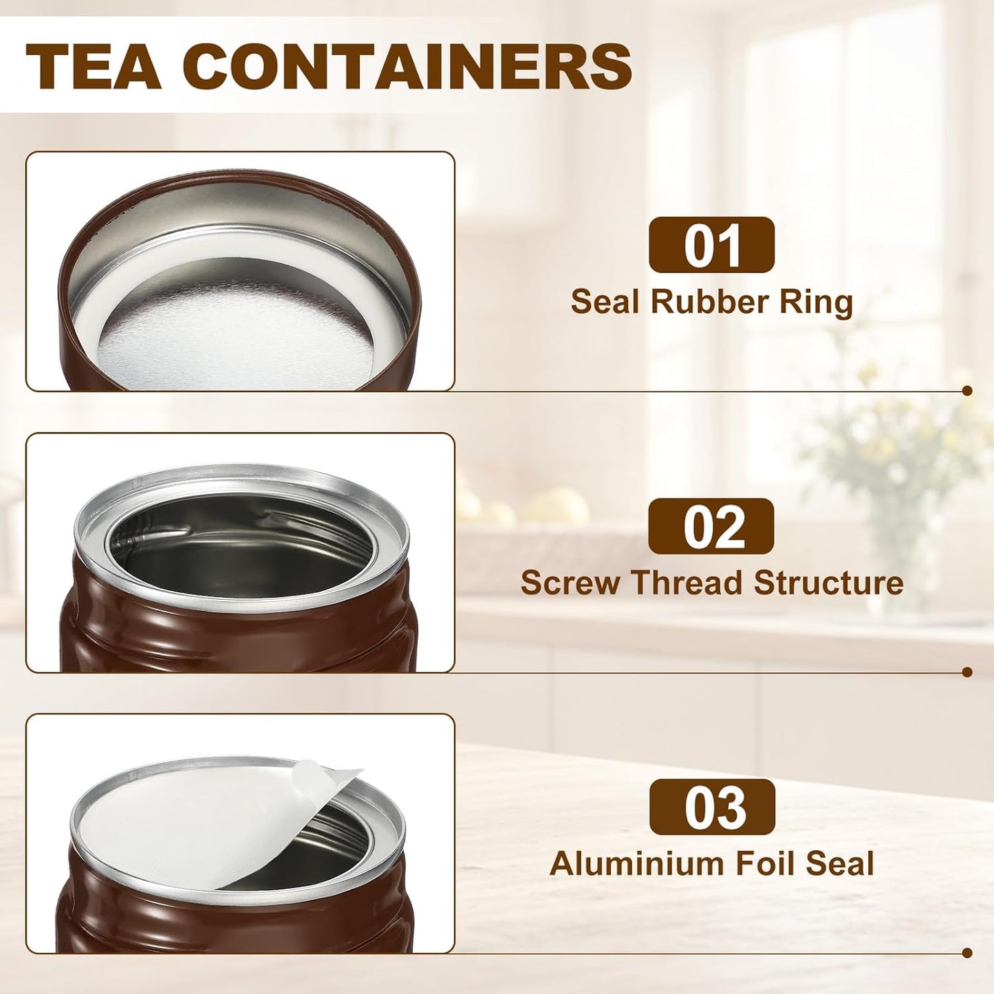 uxcell 2Pcs Round Tea Canisters, 3" x 3" Airtight Metal Tea Containers for Loose Tea, Coffee Beans, Spices - Durable, Compact, and Stylish Storage Tea Tin (Brown)