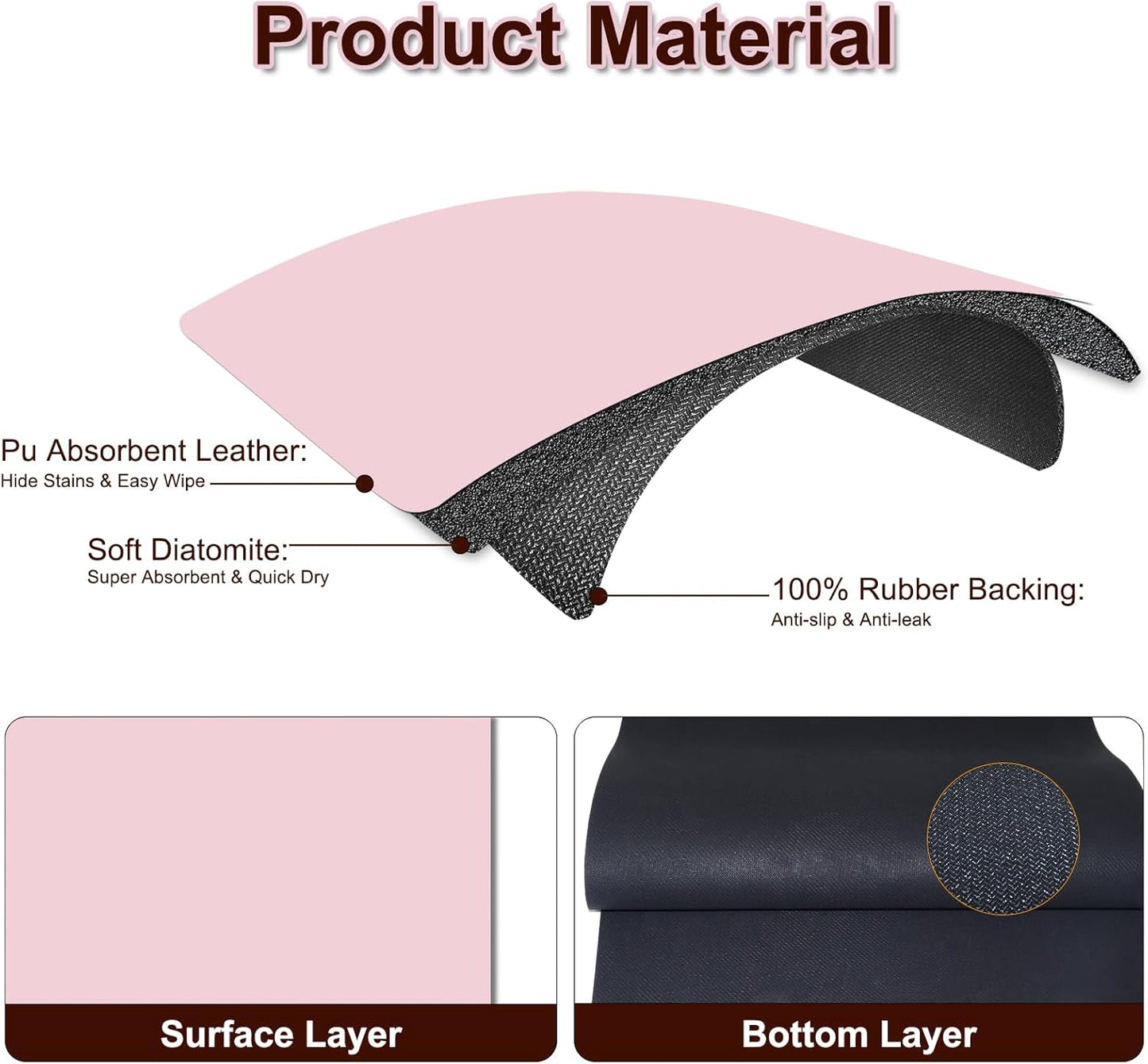 Dish Drying Mat for Kitchen, 15.7'' x 23.6'' Coffee Bar Mat for Countertops, Coffee Station Pad Mats with Non-slip Rubber Backed, Absorbent Dish Dying Mat for Kitchen Counter, Pink