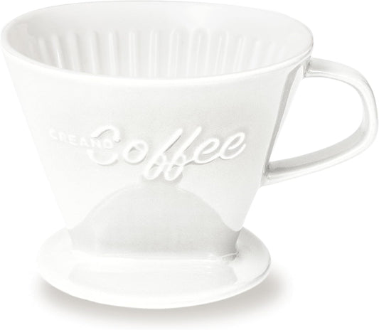 Creano XXL Porcelain Coffee Dripper White - Ceramic Cone Brewer - Pour Over Coffee Maker - Filter Size 4 - huge and heavy quality 800gr/28oz - 6 Colours availeble