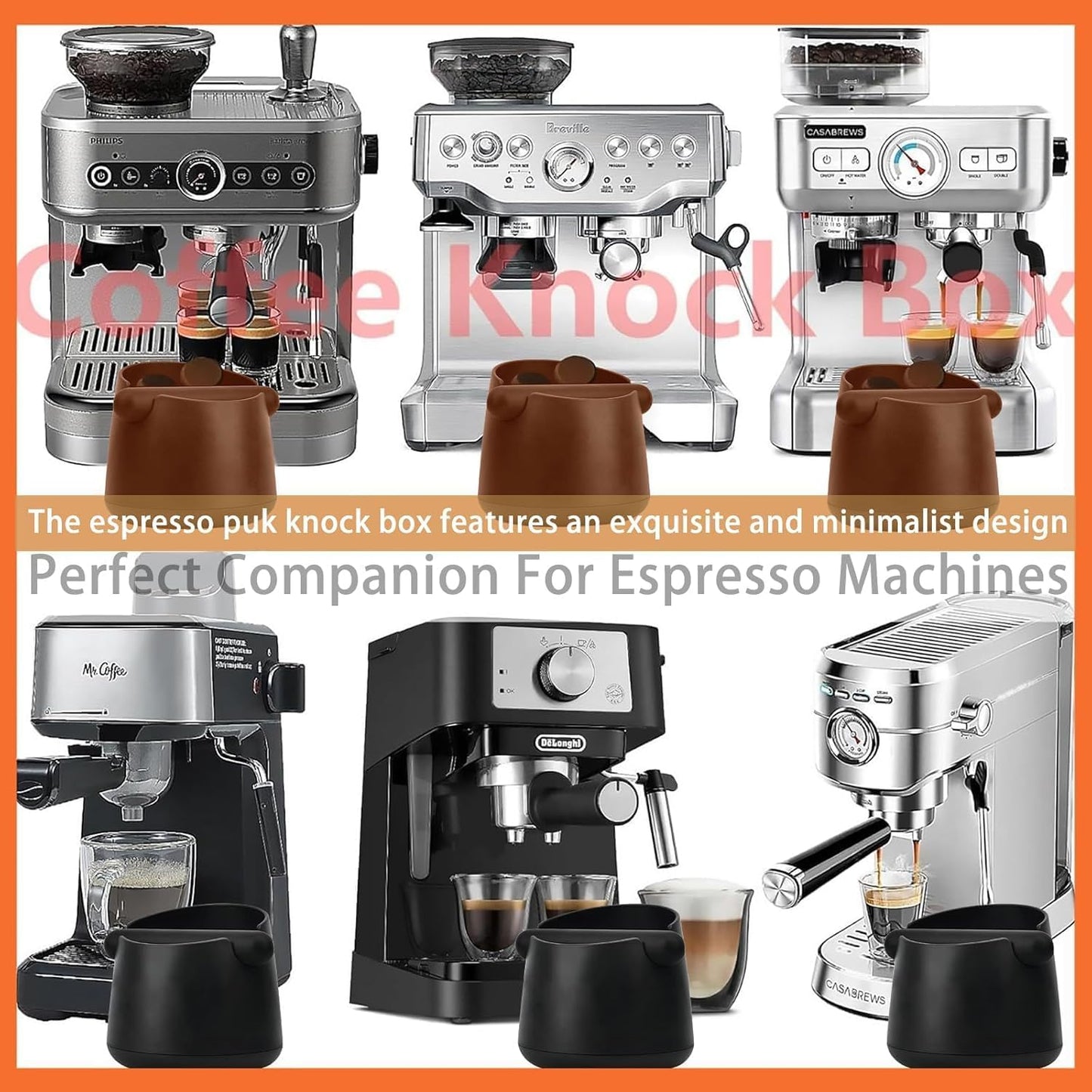 Espresso Knock Box with Barista Towels, Removable Shock-absorbent Knock Bar & Non-Slip Base - Co ffee Knock Box for Coffee Grounds, Espresso Machine Accessories, Brown