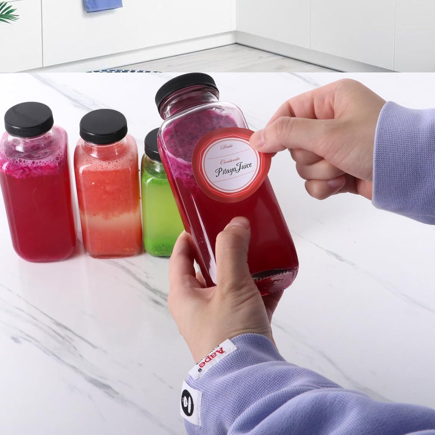 BIGIVACA 8 oz Glass Juice Bottles with Lids,3 PACK Bottles for Juicing,Square Drinking Jars Glass for Coffee,Cola,Milk,Tea in Travel,Work,School