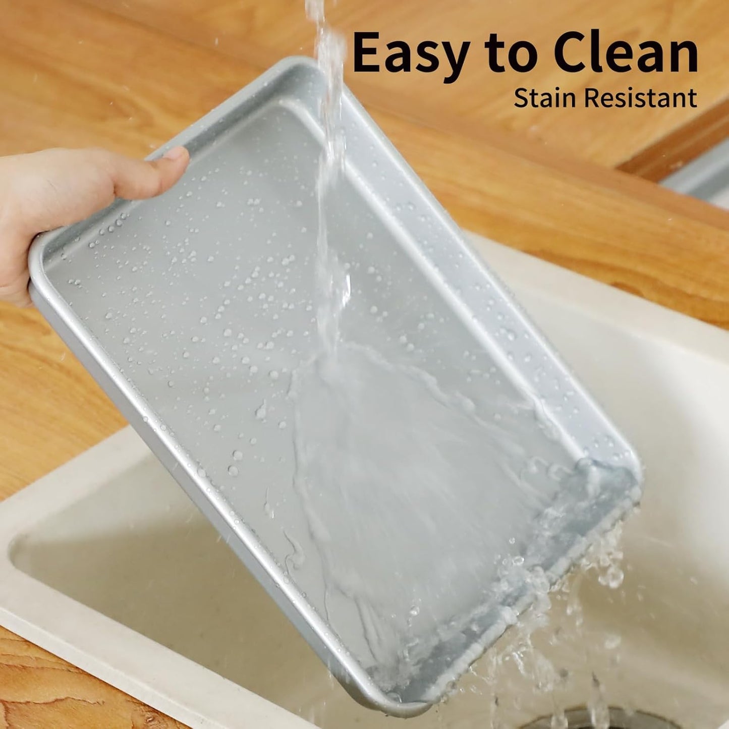 3-Piece Nonstick Baking Pans Set of 3 - Nonstick Rectangle Sheet Cake Pans, 13/11/9 Inch Metal Oven Tray for Cooking Jellyroll, Stackable Bakeware Set