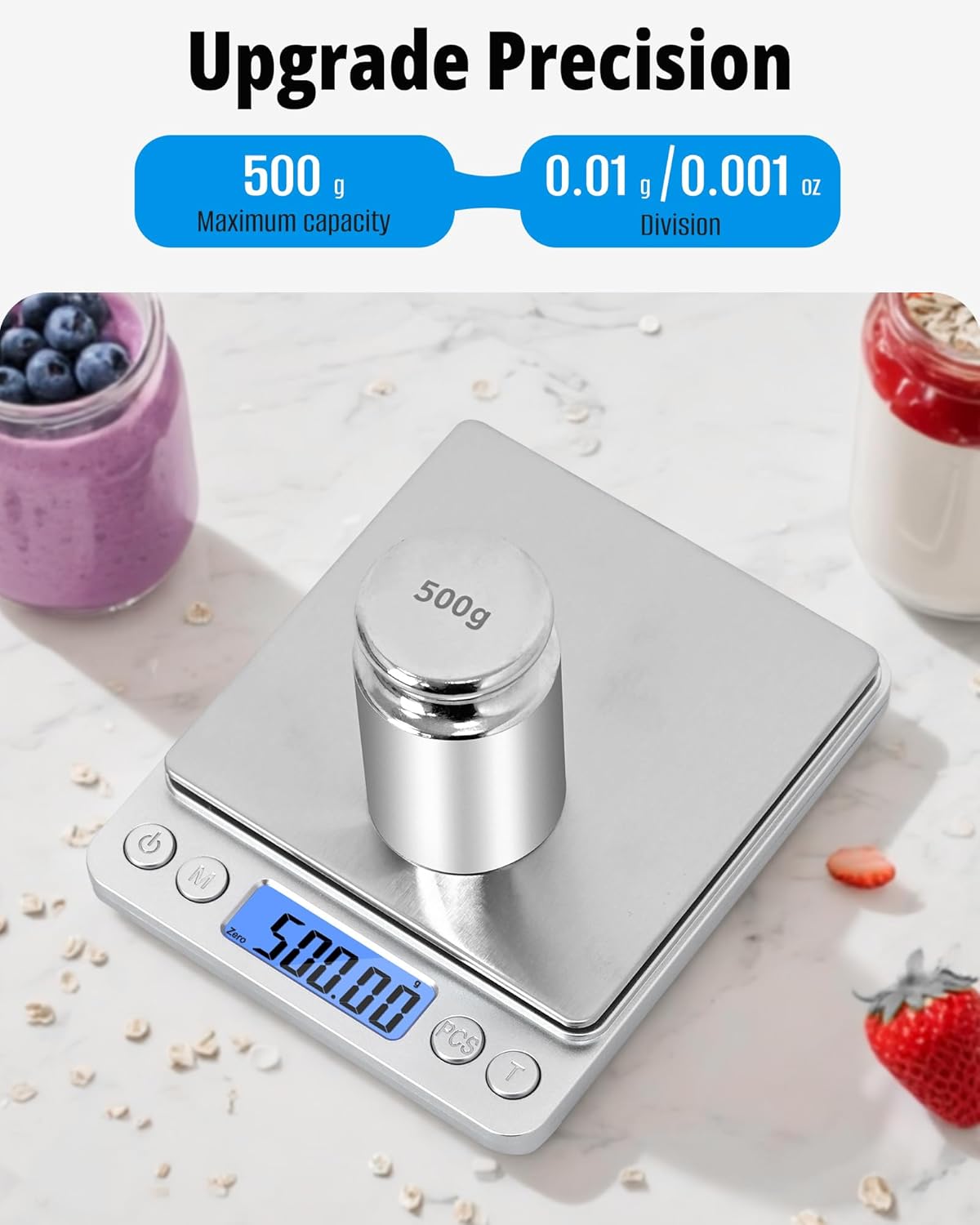 NEXT-SHINE Gram Scale, Digital Pocket Scale Portable Mini Size 500g x 0.01g with Back-Lit LCD Display Stainless Steel Platform Grams Ounces for Coffee Brewing Jewelry Cooking Baking