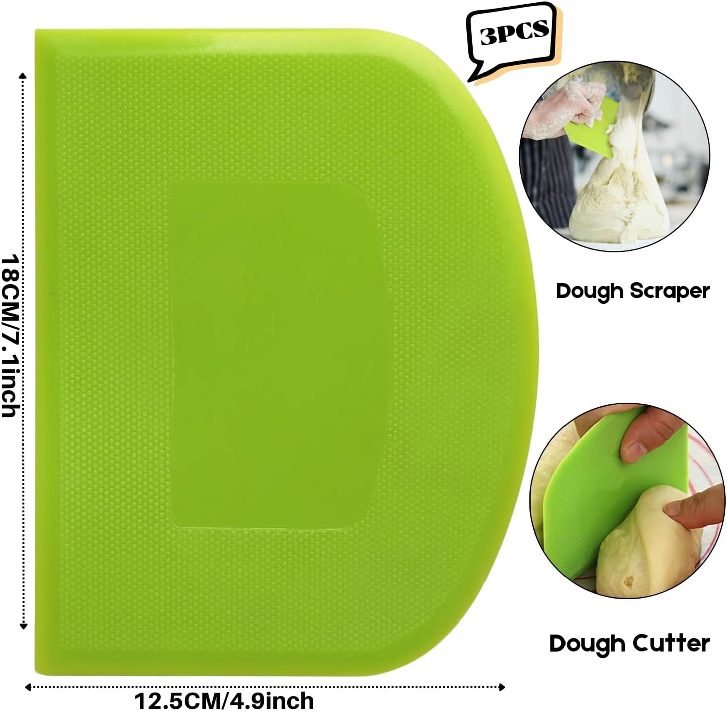 SURDOCA Dough Scraper Bench Scraper - 3P 7.1x4.9" Plastic Flexible Bowl Scraper, Sharp Edge & Angles Cake Scraper. Non-Slip Bakeware Decorating Tools Sculpting & Modeling Tools - Pink+White+Pink
