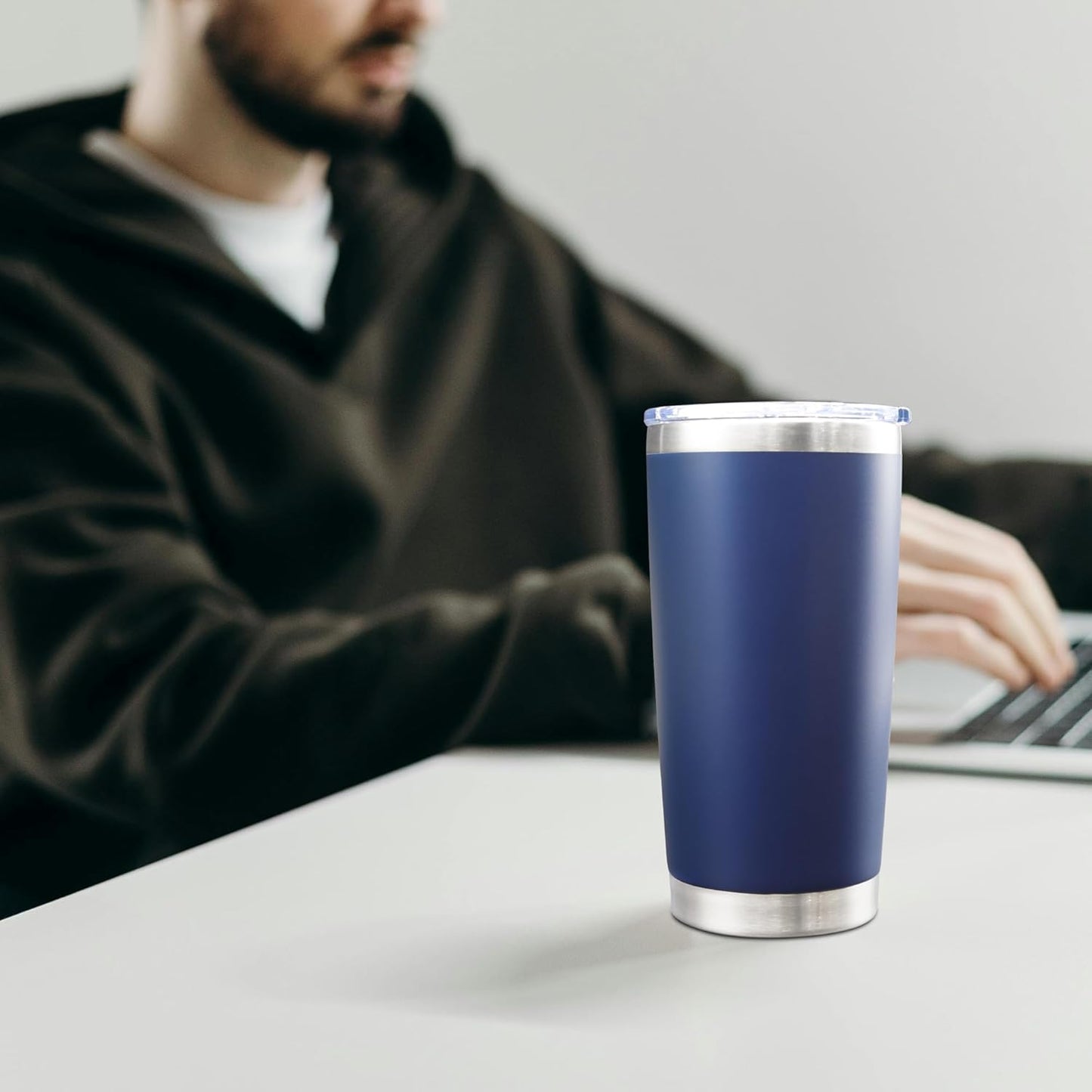 20oz Tumbler Bulk Stainless Steel Tumblers with Lid Vacuum Insulated Double Wall Travel Coffee Mug Powder Coated Tumbler Cup for Hot and Cold Drinks(Navy Blue, 6 pack)