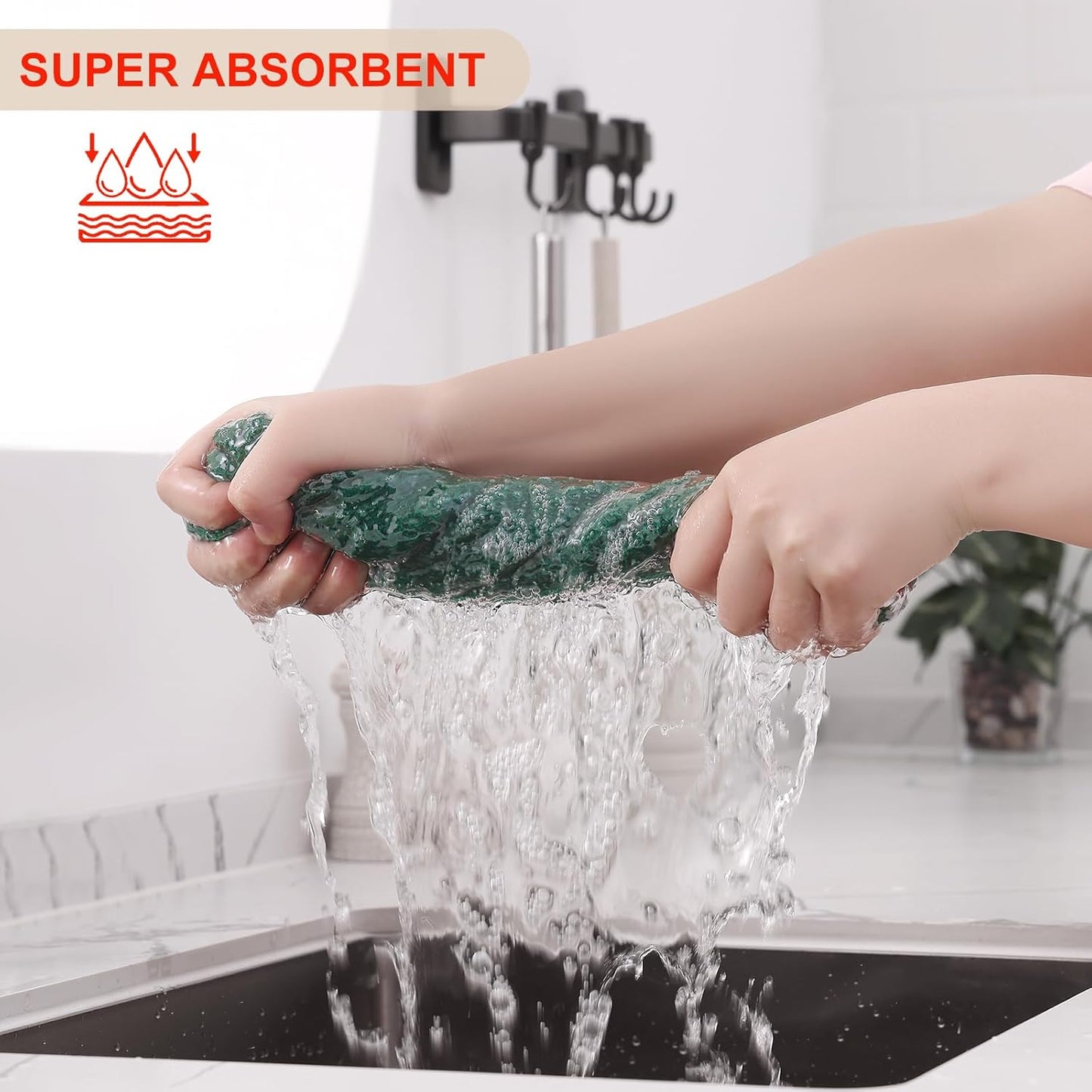 Kitinjoy 100% Cotton Waffle Weave Kitchen Towels, 4-Pack Super Soft and Absorbent Dish Towels for Drying Dishes, Kitchen Hand Towels, 13 in x 28 in, Dark Green