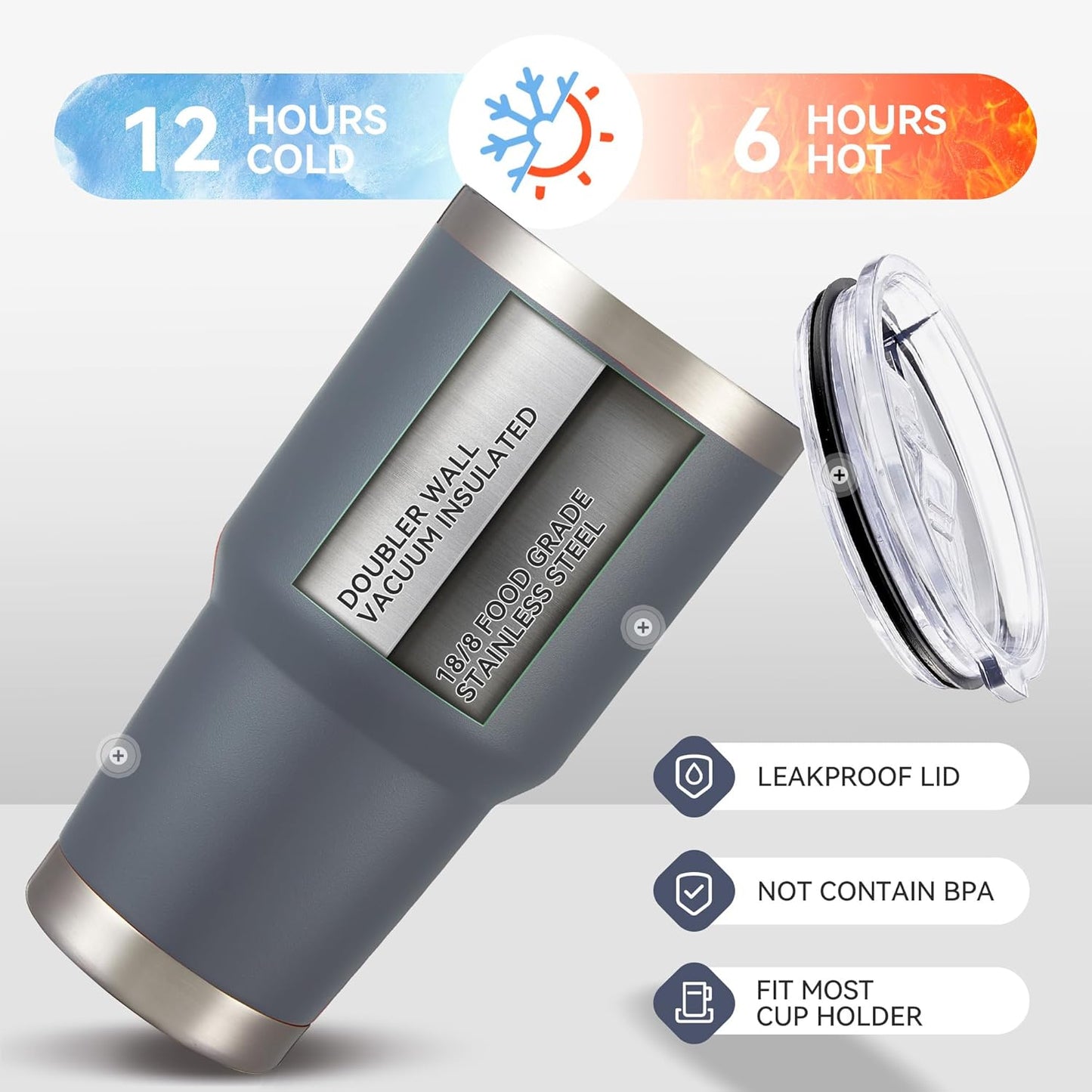 30 oz Tumbler with Lid Stainless Steel Tumblers Bulk Vacuum Insulated Cup Reusable Powder Coated Travel Mug Double Wall Leak Proof Cups Keep Cold Drinks for 12 Hours Gray, Set of 12