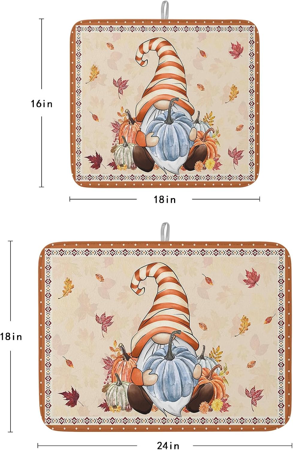 Fall Dish Drying Mat for Kitchen Counter Pumpkin Gnome Drying Pad Absorbent Drying Mats for Countertops Sinks Draining Racks Autumn Maple Leaves Drainer Holiday Harvest Thanksgiving Decorations 18x24