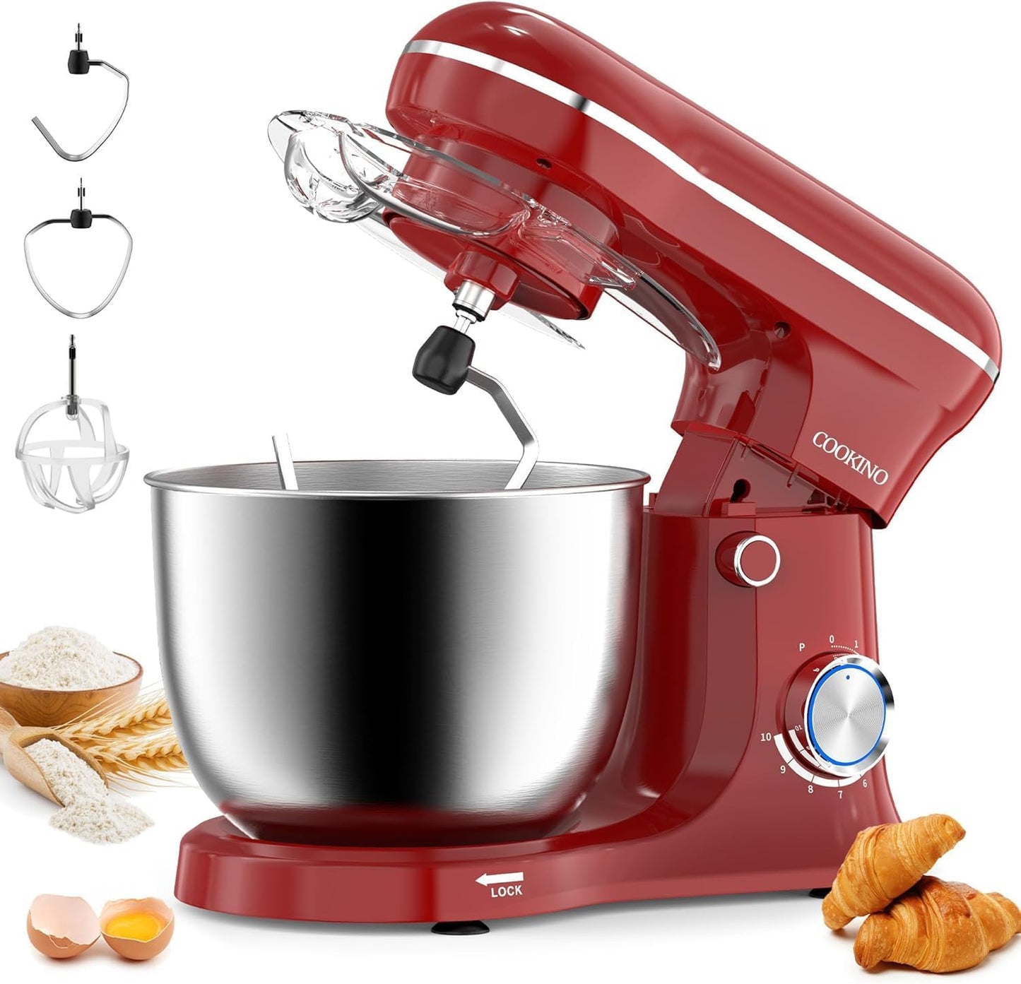 Electric Stand Mixer,10 Speeds 660W Tilt-Head Food Mixer, 3-IN-1 Kitchen Mixer for Daily Cooks with 6.5 QT Bowl,Dough Hook, Beater, Whisk (Empire Red)