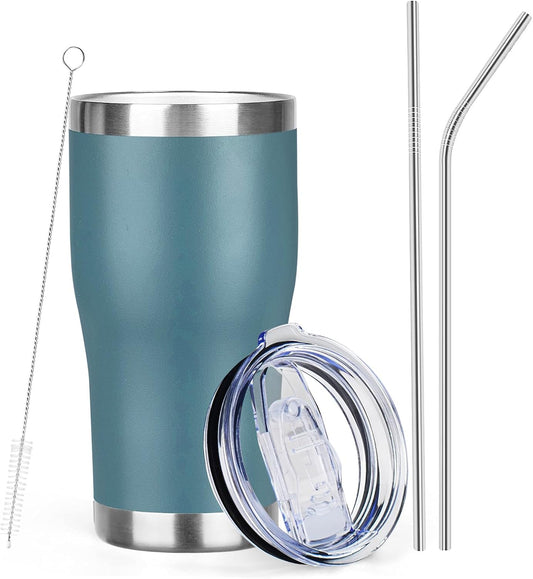 MEZMUT 20oz Coffee Tumbler with Lid and Straw Double Wall Vacuum Insulated Cup Stainless Steel Travel Mugs Insulated for Hot & Cold Leakproof Powder Coated Tumbler for Indoor Outdoor(Mayan Blue)