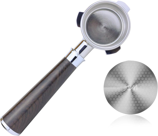 54mm Espresso Bottomless Portafilter 3 Ears Black Rosewood Handle – Fits 54mm Breville Espresso Machine – Includes Stainless Steel 18g Filter Basket & 53.35mm Espresso Puck Screen, 0.9mm 150μm