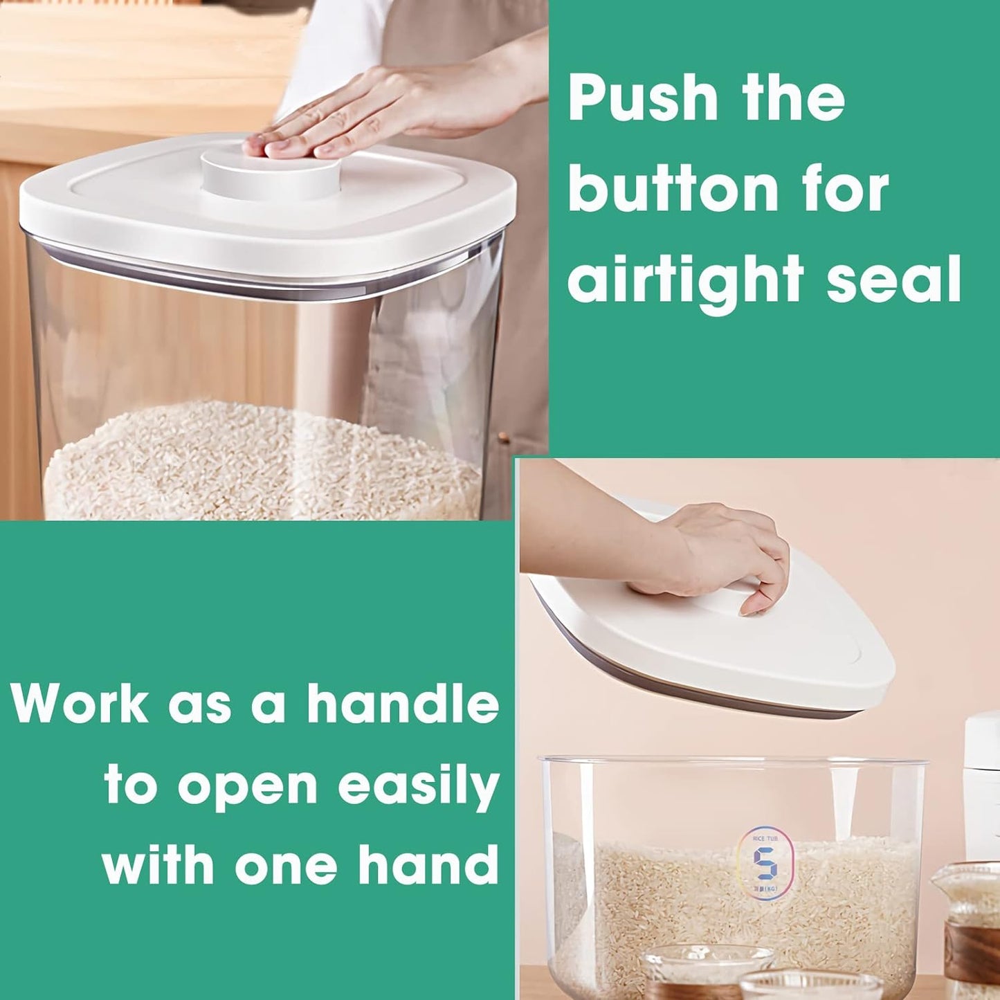 Airtight Rice Container 10 Lbs, Clear Plastic Food Storage Container Bin For Flour Sugar, Dry Food Holder with Easy Locking Lid for Kitchen Pantry Organization and Storage