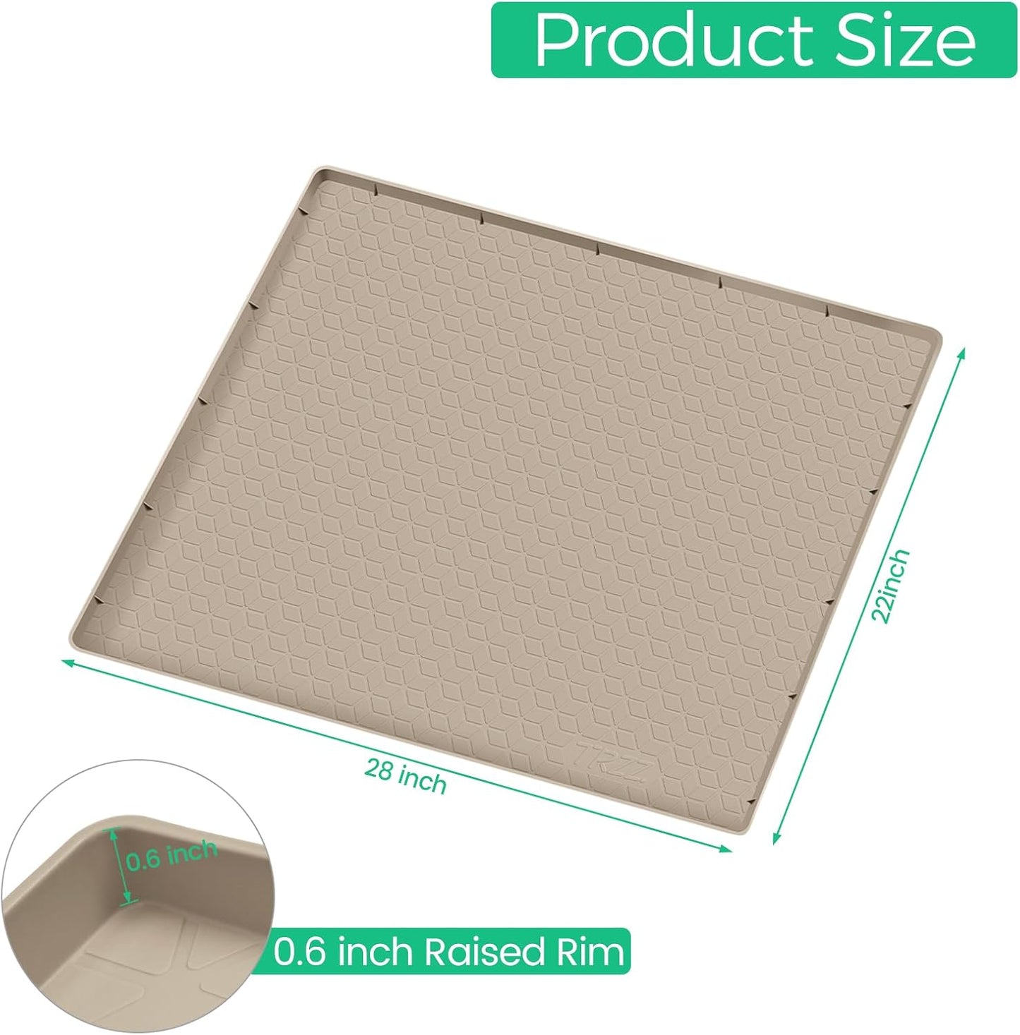 TRZZ Silicone Waterproof Under Sink Mat 28" x 22", Drip Tray and Cabinet Liner for Kitchen and Bathroom, Prevents Water Damage and Organizes Cabinets (Khaki)