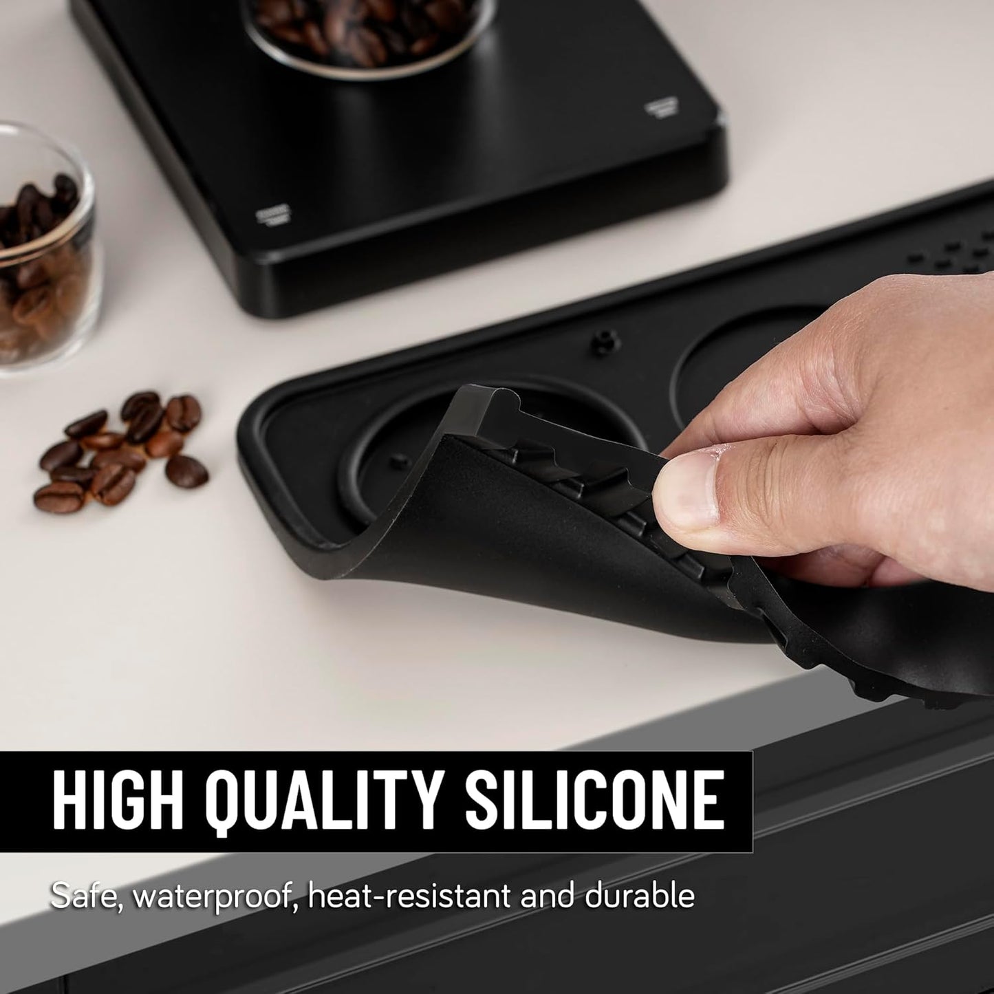 Espresso Tamping Mat, Coffee Tamper Mat, Food Grade Silicone 10.43″×5.63″ Portafilter Mat for Barista Espresso Machine Acceessories, Waterproof Heat Resistant Tamp Station for counter (Black)