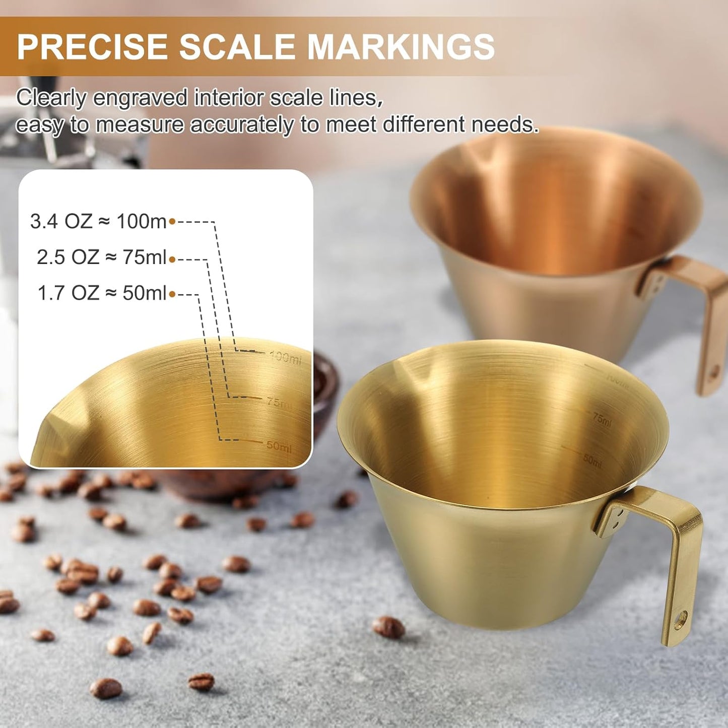 uxcell 1 Pcs Stainless Steel Espresso Cup with Handle, V-Shaped Mouth Espresso Measuring Cup with Scale for Preparing Coffee, Cocktails, 3.4OZ/100ML (Black)