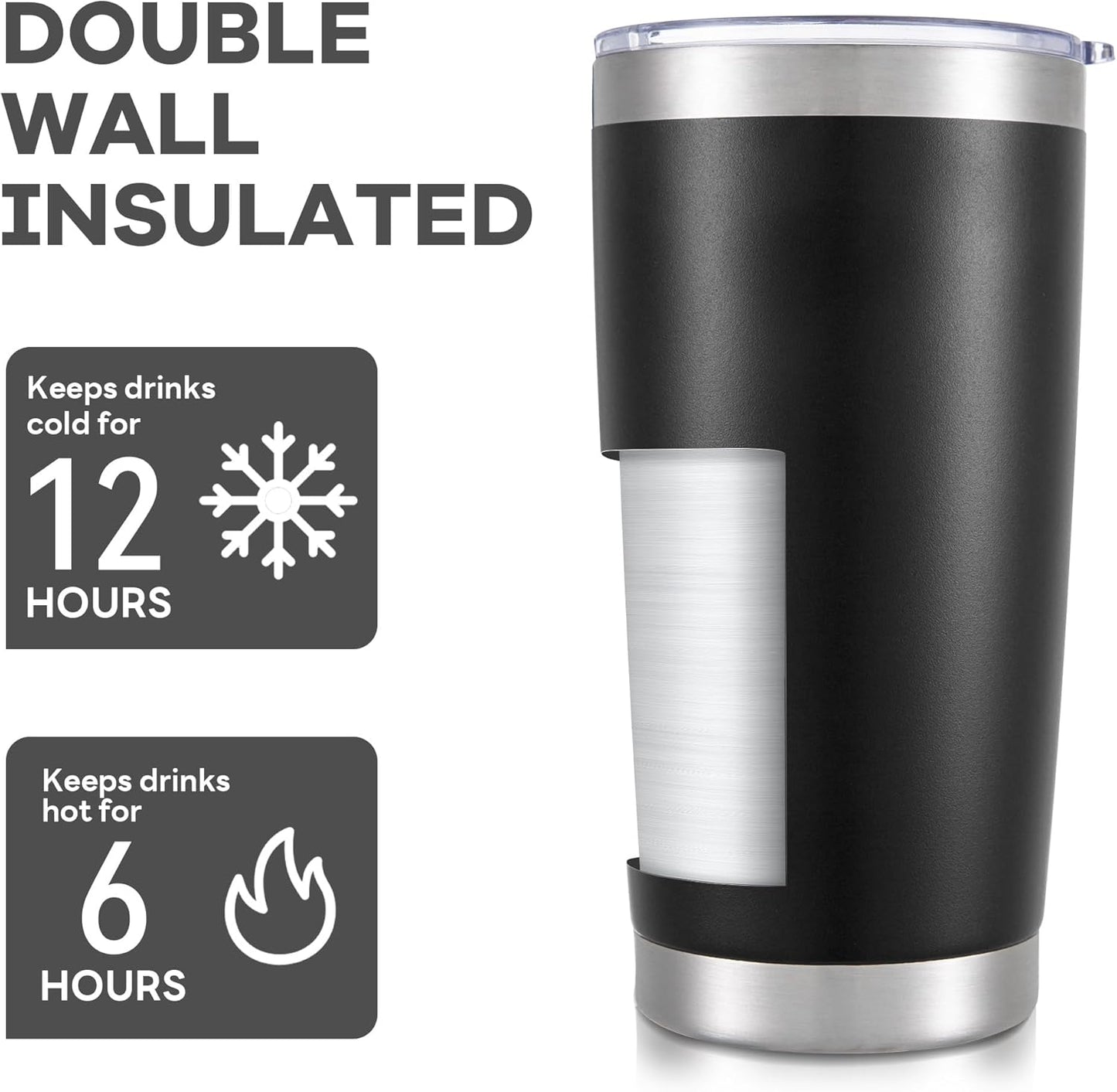 20 oz Tumbler with Lid Stainless Steel Insulated Tumblers Bulk Double Wall Vacuum Cups Powder Coated Travel Mug Keep Drinks Cold and Hot, Black, 4 Pack