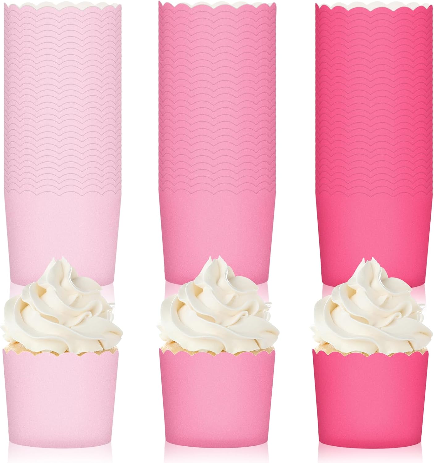 Whaline 120Pcs Pink Paper Baking Cups Scalloped Edge Cupcake Wrappers Gradient Pink Cupcake Muffin Cases for Valentine Wedding Birthday Baby Shower, 3 Colors