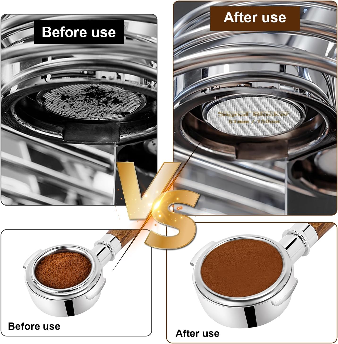 51mm Espresso Dosing Funnel & 51mm Puck Screen for Breville: Magnetic Coffee Dosing Ring Aluminium Metal - Reusable 1.7mm Thickness 150μm Puck Screen 316 Stainless Steel | Fits 51mm Portafilter