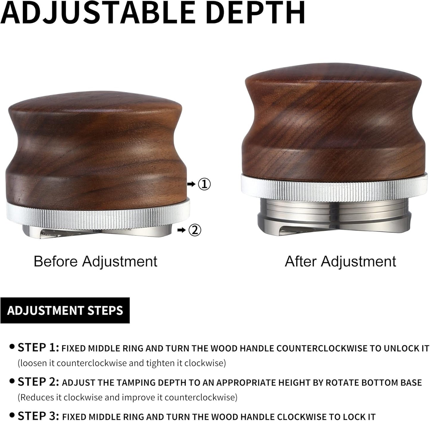 58mm Coffee Distributor, Espresso Distribution Tool, Adjustable Depth Espresso Tamper Leveler with Walnut Wood Handle Fits for 58mm Breville Gaggia E61 Portafilter