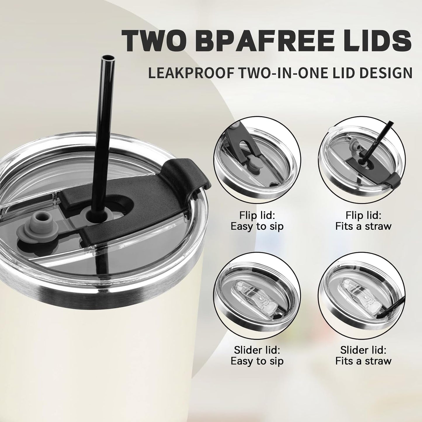 30 oz Tumbler with Lids and Straws, Stainless Steel Insulated Coffee Tumbler, Double Wall Vacuum Insulated Travel Mug Cup, Leakproof Thermal Coffee Cup for Hot and Cold Drinks (Cream)