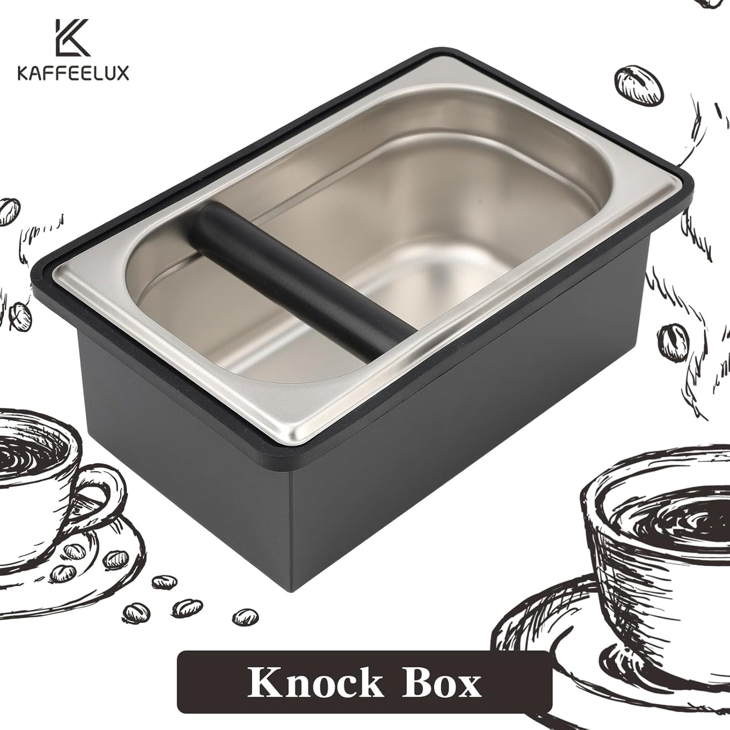 Espresso Knock Box, Stainless Steel Coffee Bag Container, With Steel Bracket And Noise Reducing Rubber Ring (L)