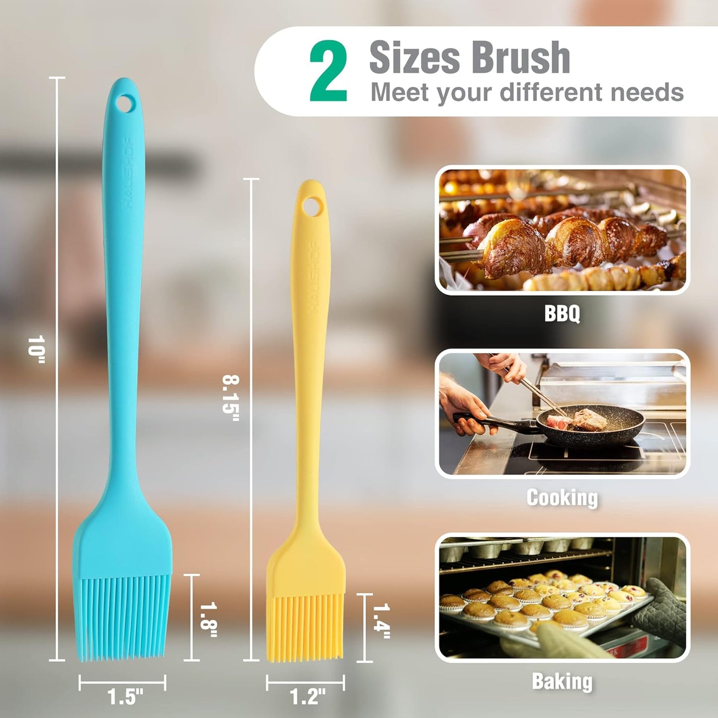 HAUSHOF Silicone Basting Pastry Brush, Heat Resistant Pastry Brush Set, One-Piece Design, Perfect for Baking, Grilling, Spreading Oil, Butter, BBQ Sauce, or Marinade, Dishwasher Safe