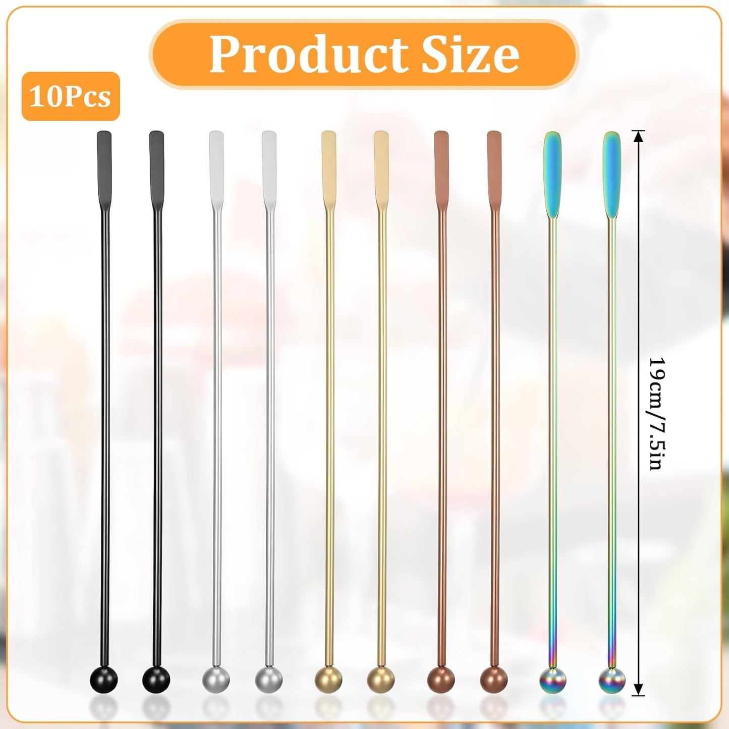 10Pcs Coffee Stir Sticks, Reusable Stir Sticks for Coffee Bar, Cocktail Drink Stirrer Spoon with Small Rectangular Paddles, Stainless Steel Swizzle Stick for Cocktails