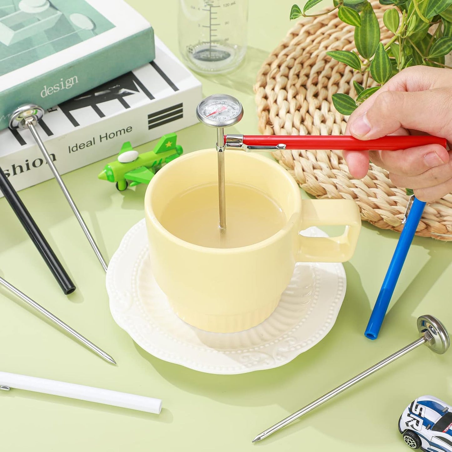 Xuhal 4 Pieces Stainless Steel Kitchen Pocket Thermometer Immediate Read 1 Inch Dial Food Thermometer with 4 Pcs Sleeves for Milk Frothing Oven Meat Cooking Probe Water Grill Coffee BBQ