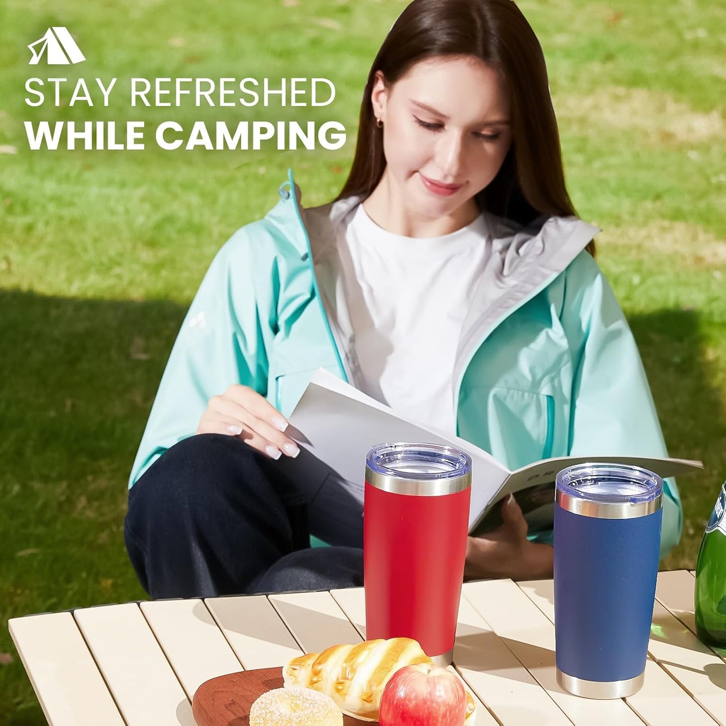 MEWAY 20oz Tumbler 8 Pack Double Wall Vacuum Insulated Travel Glitter Mug Bulk, Stainless Steel Tumblers with Lid and Straw, Powder Coated Coffee Cups for Woman(Rainbow Navy,Set of 8)