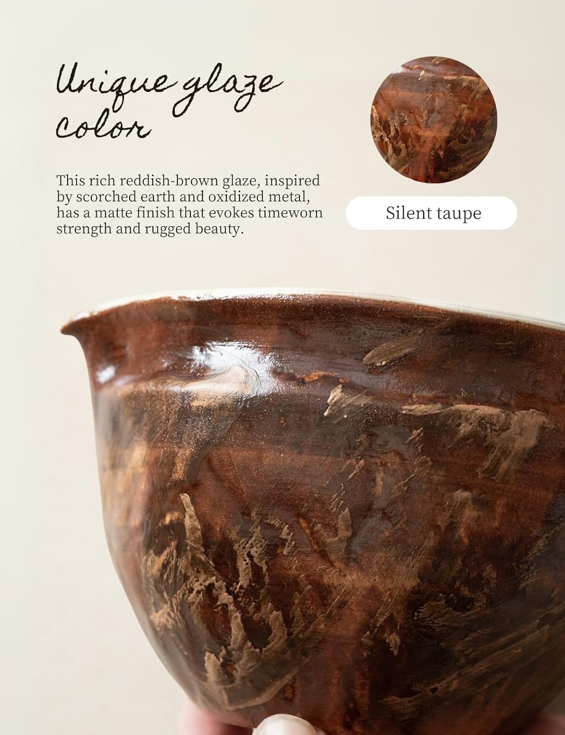 6-pcs Japanese Matcha Whisk Set with Handmade Wabi-Sabi Ceramic Bowl(Chawan),Bamboo Chasen, Whisk Holder, Scoop, Sifter & Tea Towel,Matcha Ceremony Kit,(Silent taupe)