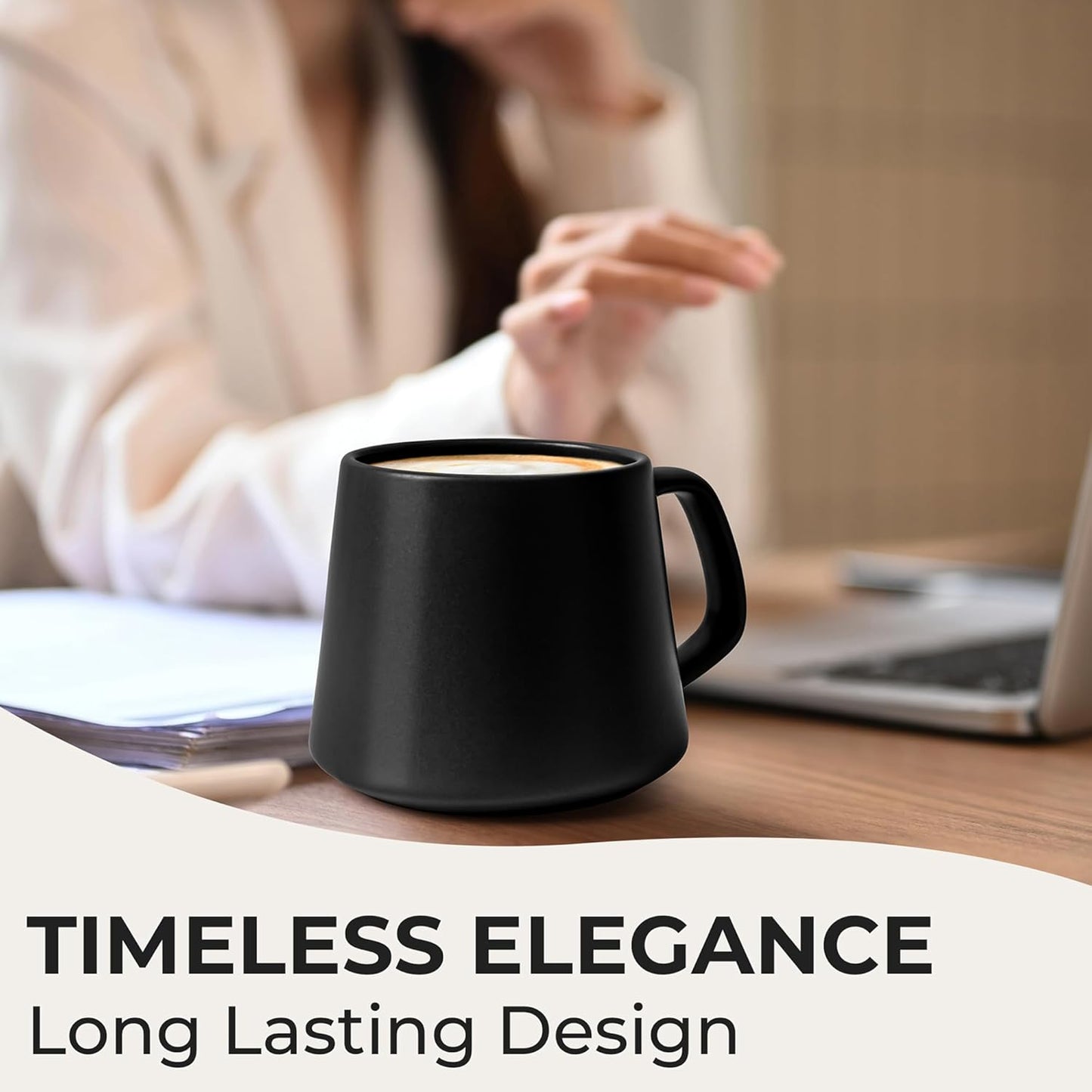 MIAMIO - Coffee Mugs Set of 4 / Large Ceramic Coffee Cups (14 oz) - Mug for Cappuccino, Tea, Espresso - Microwave and Dishwasher Safe - Luxe Collection (Black Series)