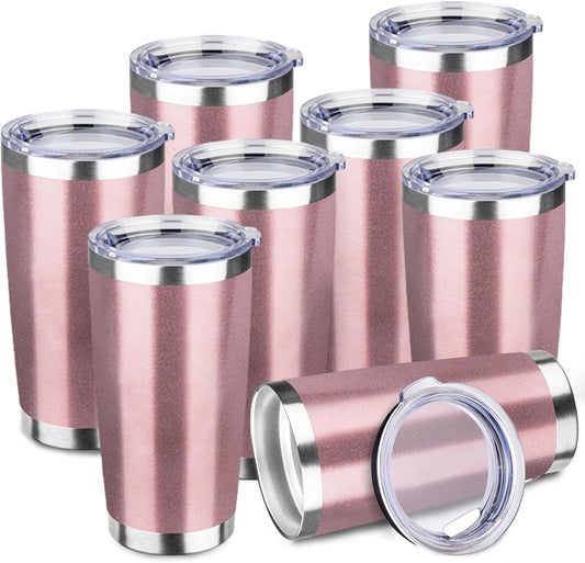 StarSpeed 20oz 8 pack Insulated Tumblers with Lid Stainless Steel Double Wall Tumbler Travel Coffee Cups Powder Coated Tapered Metal Thermal Mug Indoor Outdoor for Hot and Cold Drinks