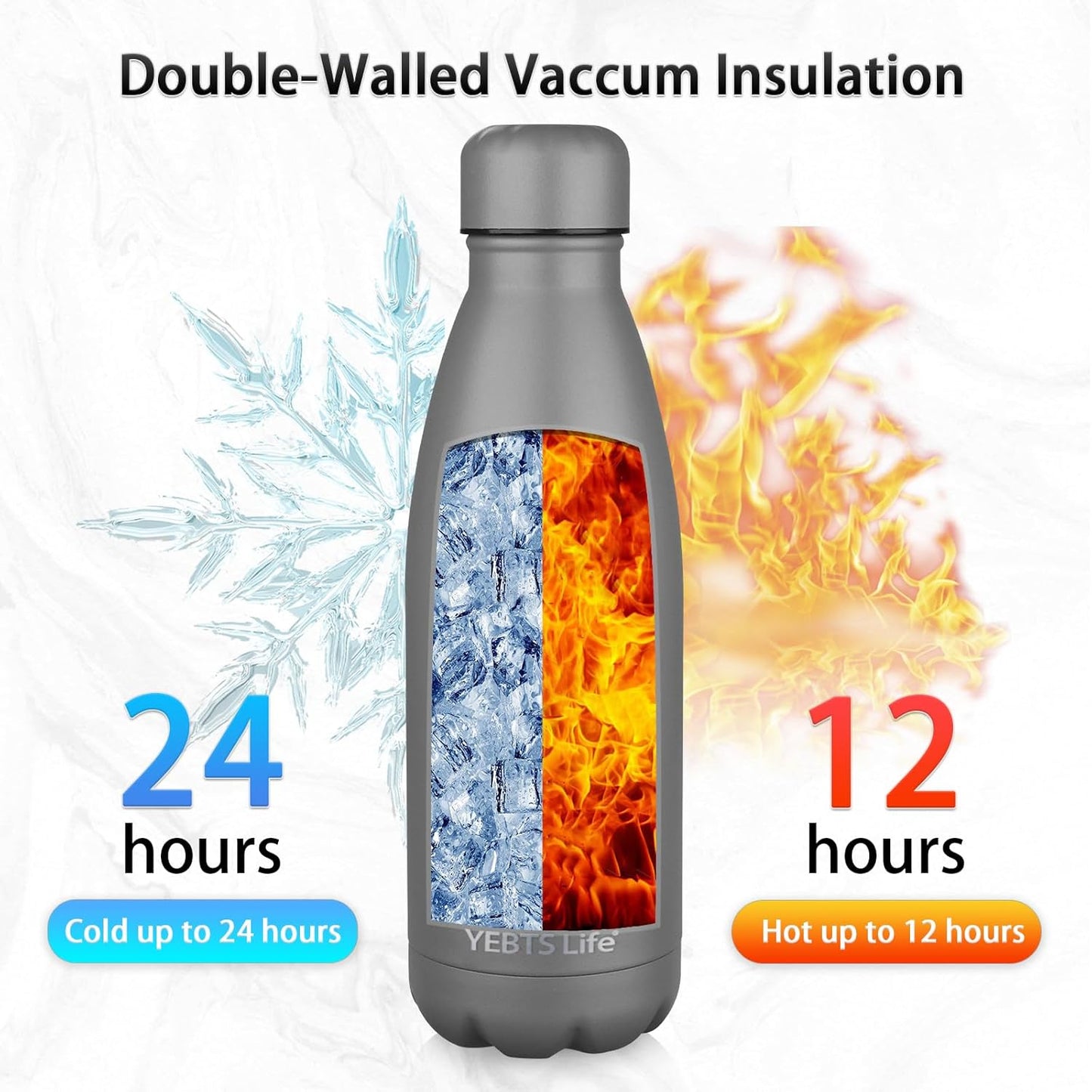 Insulated Water Bottle, 2 Pack-12oz Stainless Steel Water Bottles with straw lid, Metal Sports Water Bottles for Boys,Girls, Double Wall Vacuum BPA-Free Flask for Sports (Grey&Cream white)