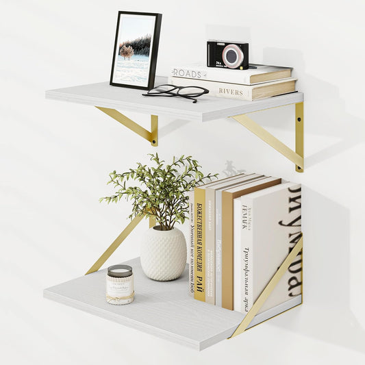 Dreamland Gold Floating Shelves for Wall, Gold Wall Shelf, Large Floating Shelf 12 * 16 inch Set of 2 for Bookshelf Living Room Bedroom Home Office Bathroom